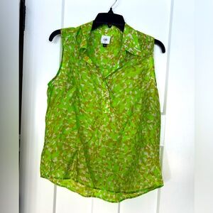 Cabi 6531 Shine Sleeveless Blouse Green Textured Print Size med new